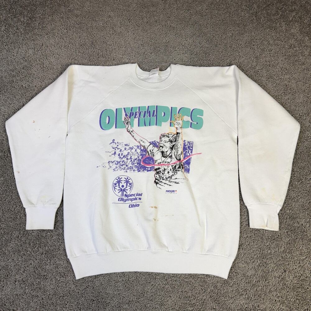 Vintage Special Olympics Sweatshirt Mens XL White Pullover Fleece Crewneck